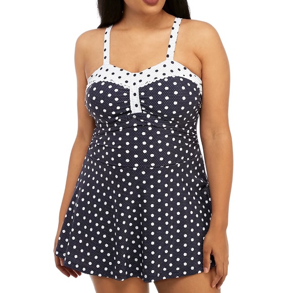 crown & ivy Swim Crown Ivy Curvy Blue White Polka Dot Pinup Retro